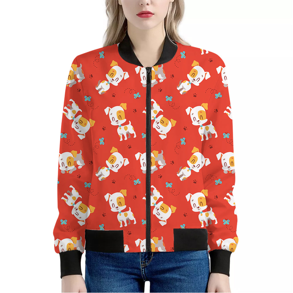 Cartoon Jack Russell Terrier Print Women's Bomber Jacket