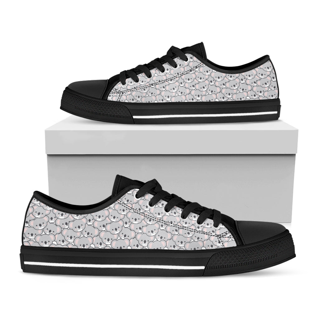 Cartoon Koala Pattern Print Black Low Top Shoes