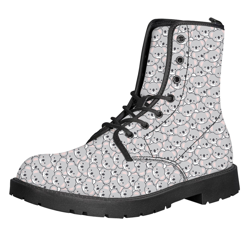 Cartoon Koala Pattern Print Leather Boots