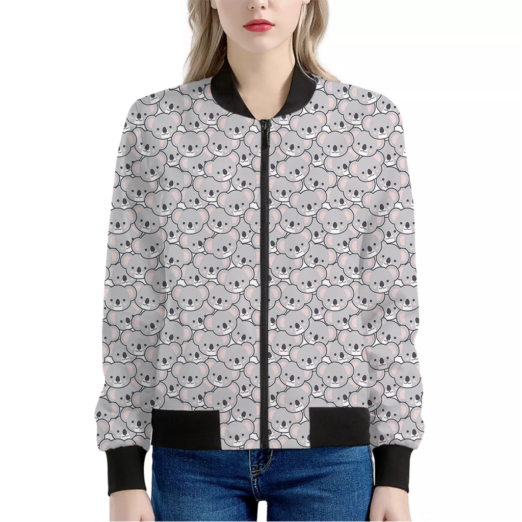 Cartoon Koala Pattern Print Women's Bomber Jacket