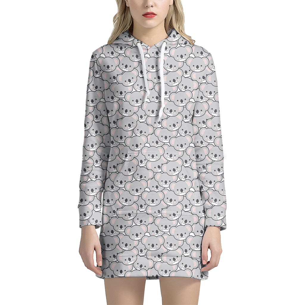 Cartoon Koala Pattern Print Women's Pullover Hoodie Dress