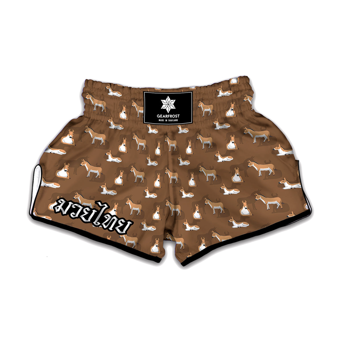 Cartoon Kulan Donkey Pattern Print Muay Thai Boxing Shorts