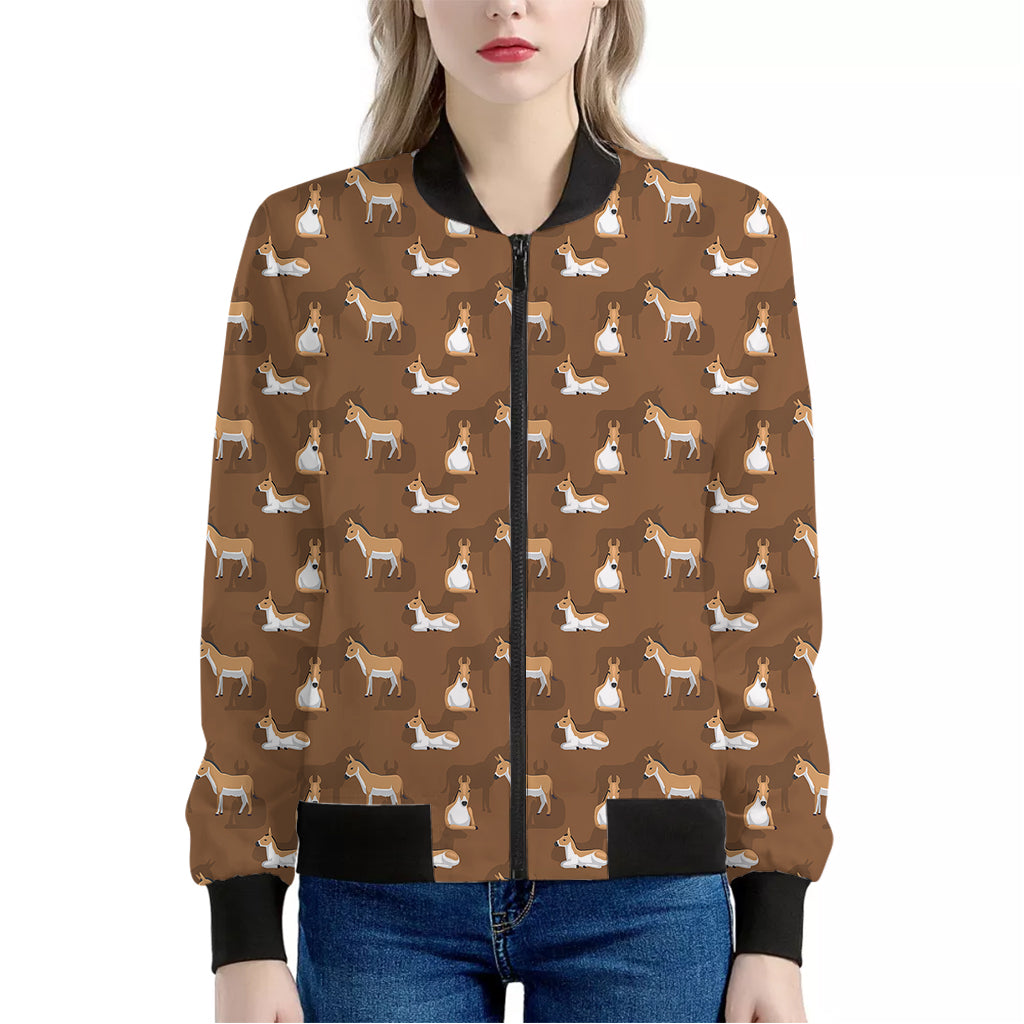 Cartoon Kulan Donkey Pattern Print Women's Bomber Jacket