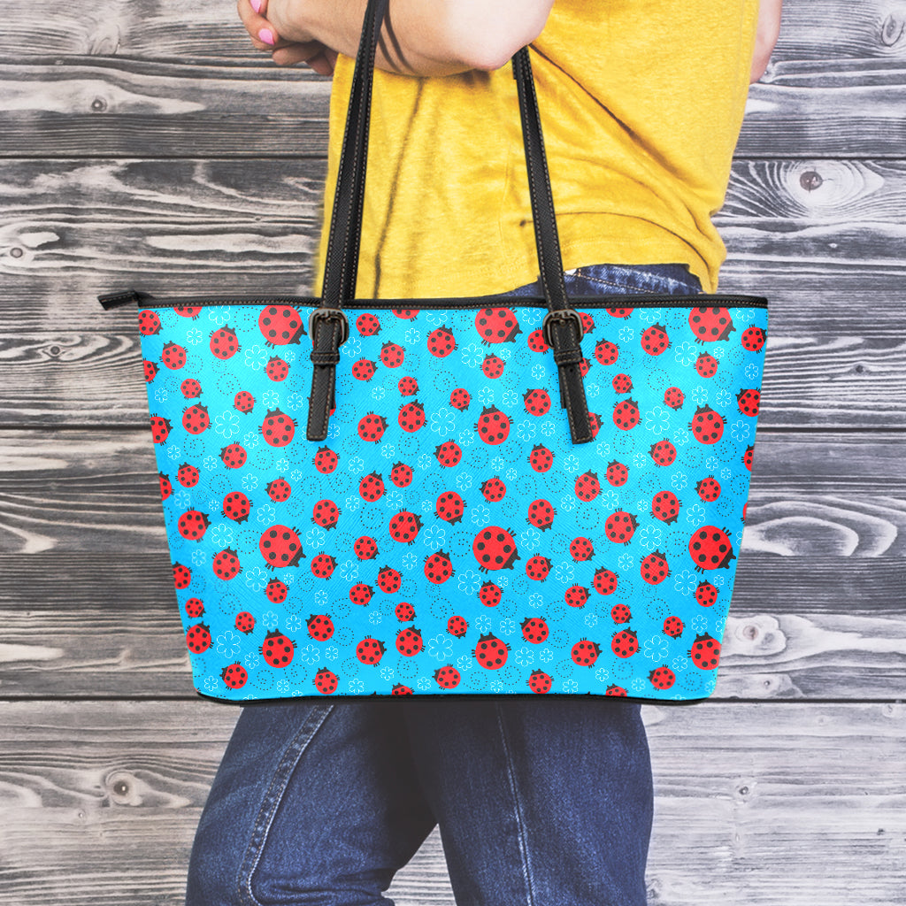 Cartoon Ladybird Pattern Print Leather Tote Bag