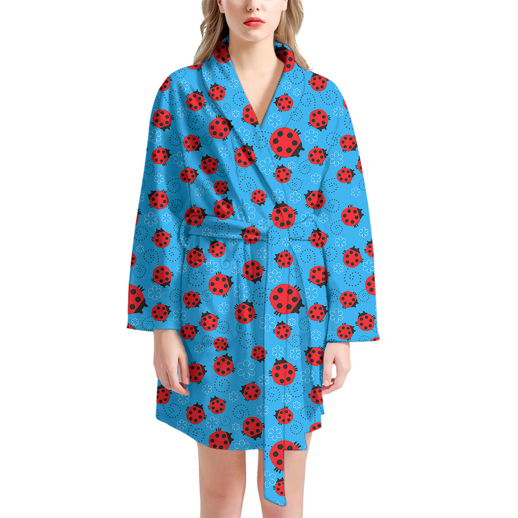 Cartoon Ladybird Pattern Print Women's Bathrobe