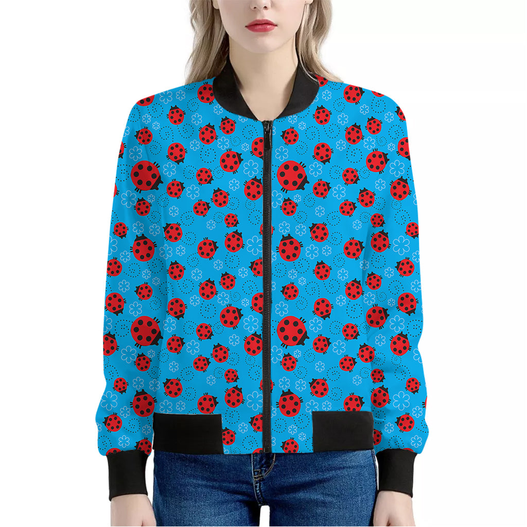 Cartoon Ladybird Pattern Print Women's Bomber Jacket