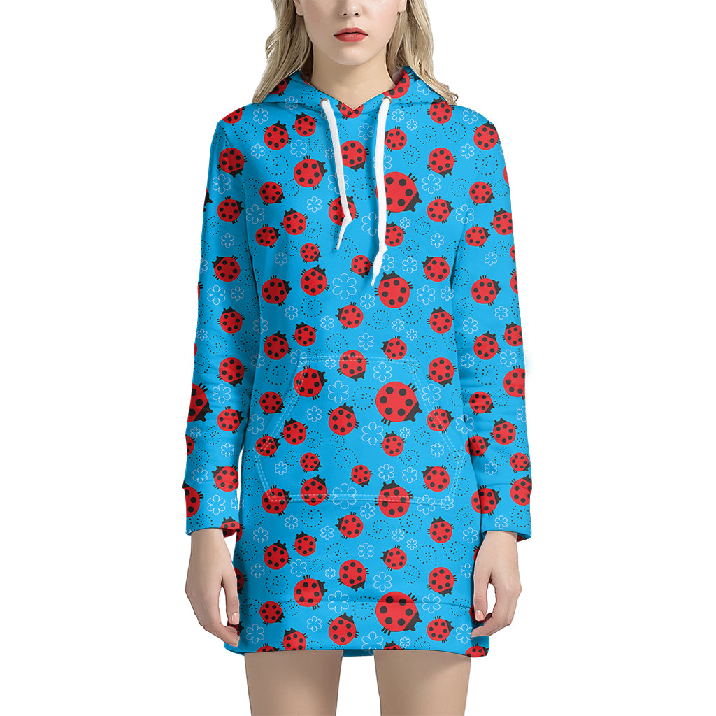 Cartoon Ladybird Pattern Print Women's Pullover Hoodie Dress