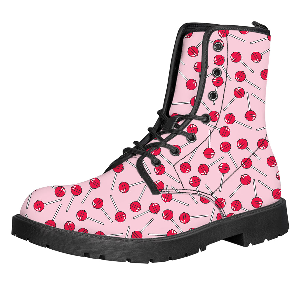 Cartoon Lollipop Pattern Print Leather Boots