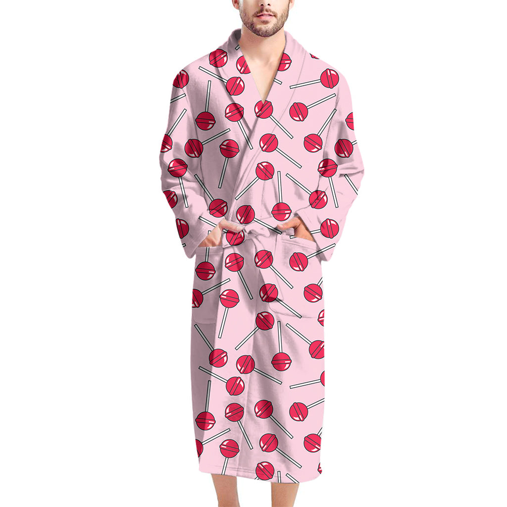 Cartoon Lollipop Pattern Print Men's Bathrobe