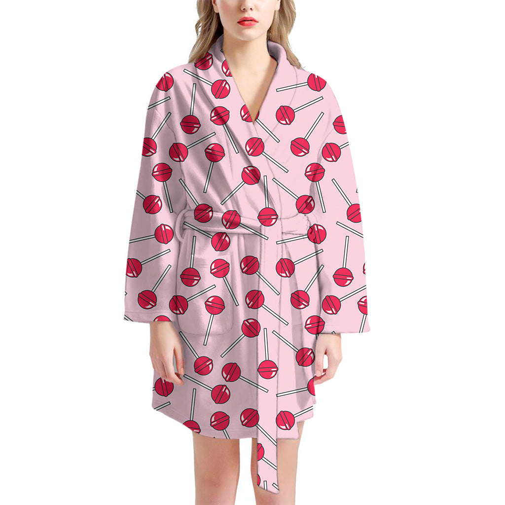 Cartoon Lollipop Pattern Print Women's Bathrobe