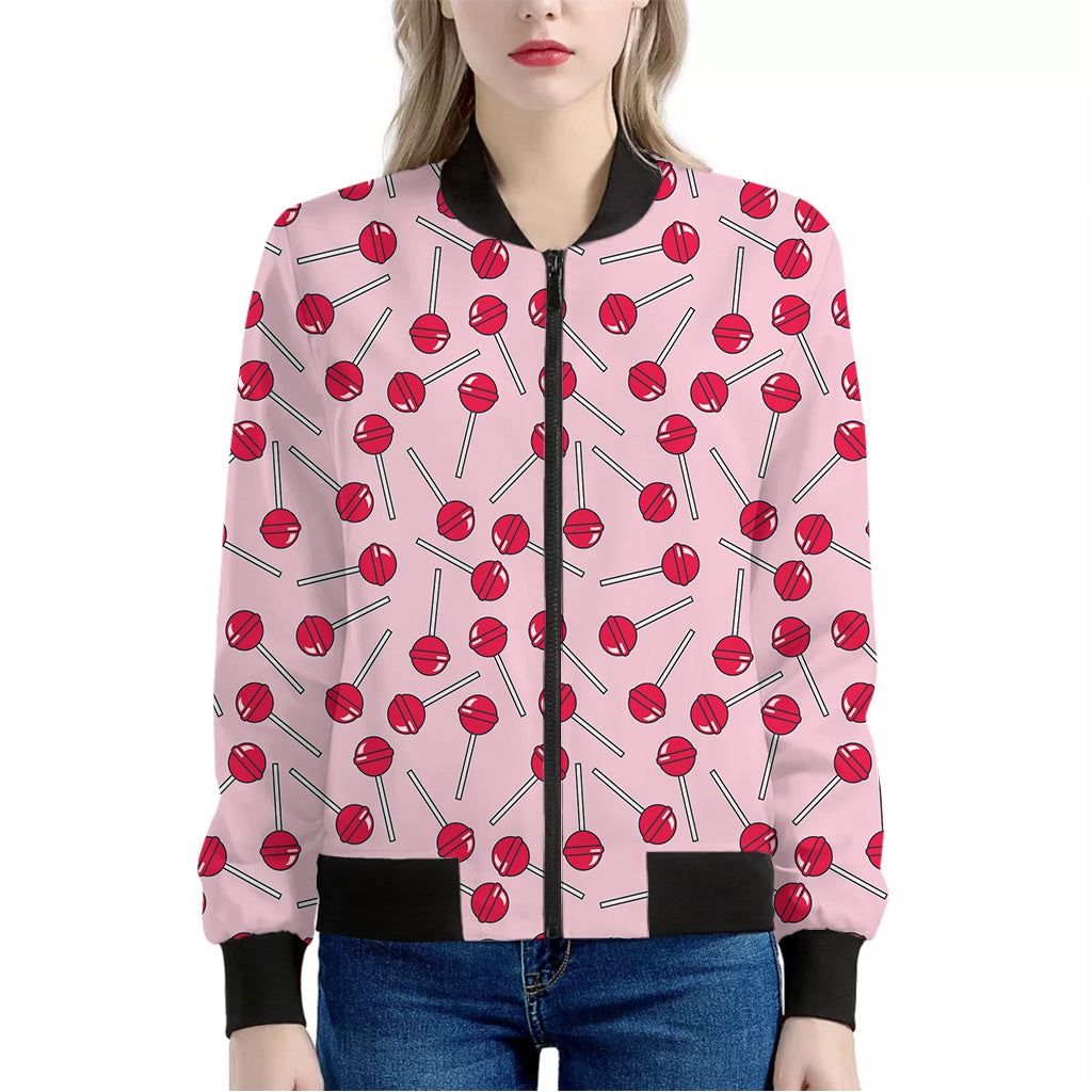 Cartoon Lollipop Pattern Print Women's Bomber Jacket