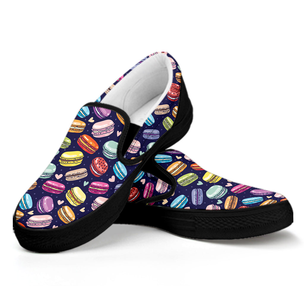 Cartoon Macaron Pattern Print Black Slip On Shoes