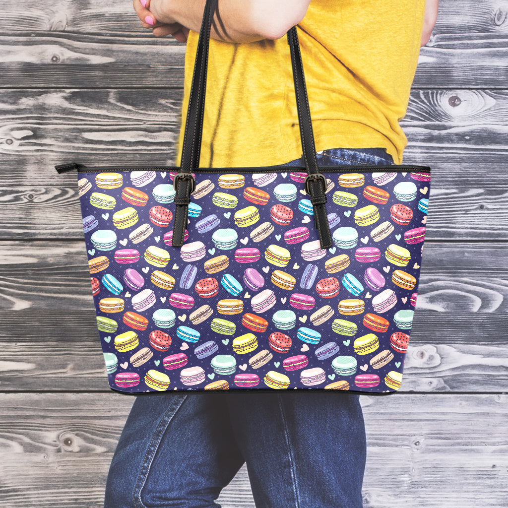 Cartoon Macaron Pattern Print Leather Tote Bag