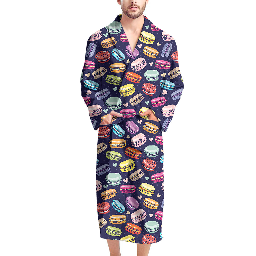 Cartoon Macaron Pattern Print Men's Bathrobe