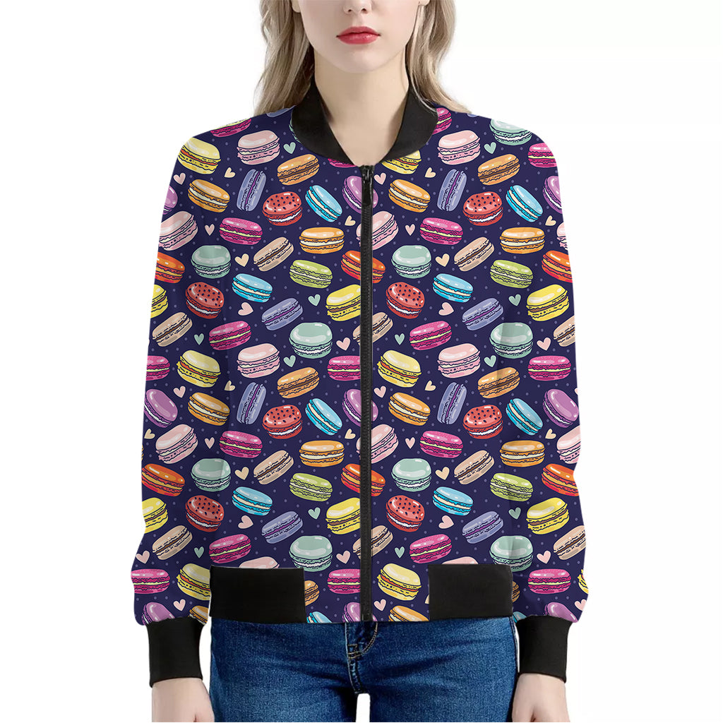 Cartoon Macaron Pattern Print Women's Bomber Jacket