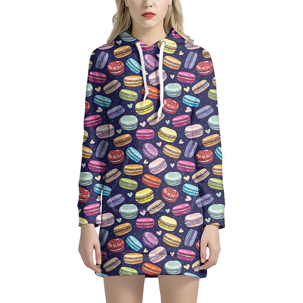 Cartoon Macaron Pattern Print Women's Pullover Hoodie Dress