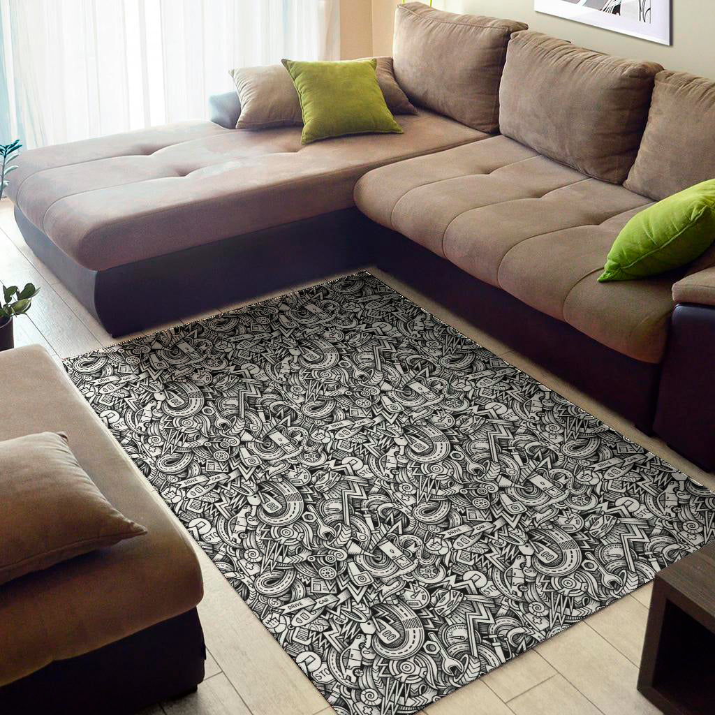 Cartoon Mechanic Pattern Print Area Rug