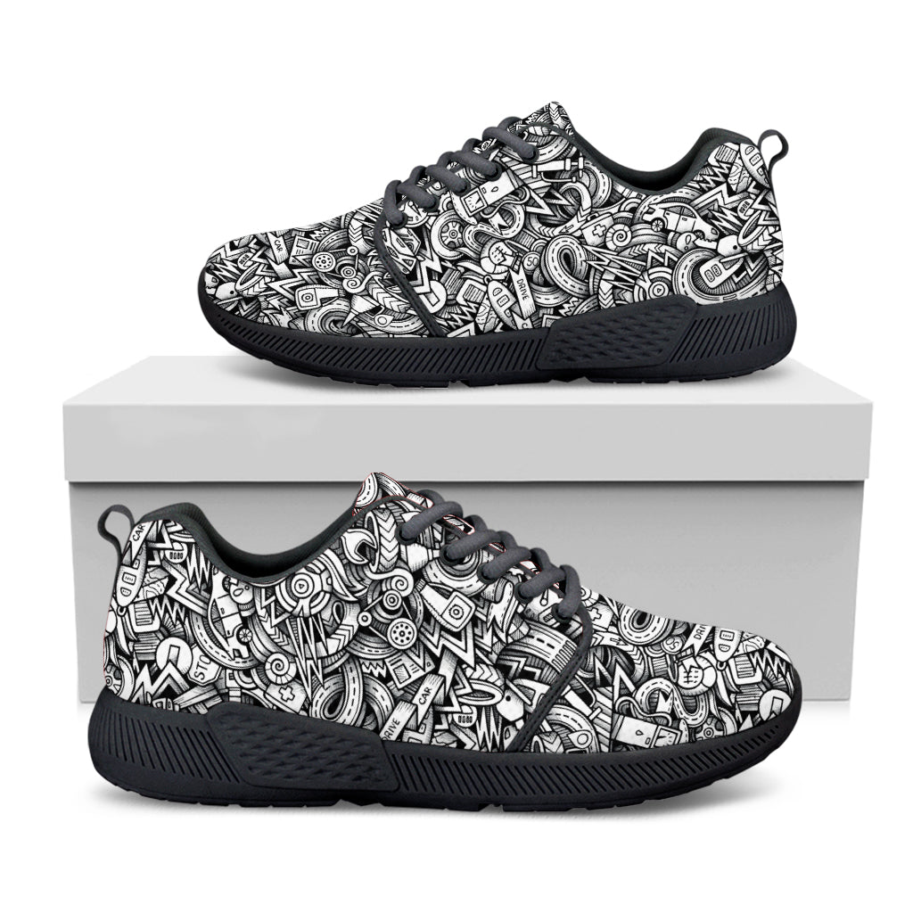 Cartoon Mechanic Pattern Print Black Athletic Shoes