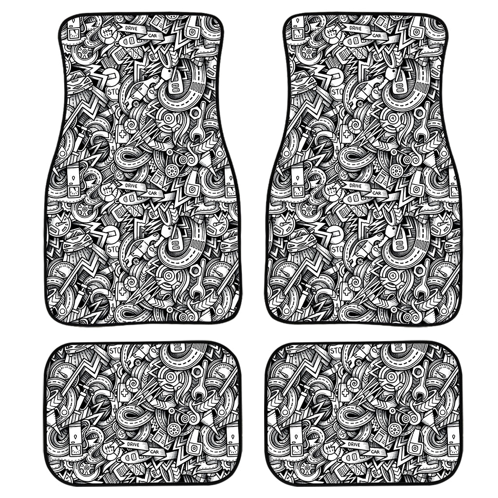 Cartoon Mechanic Pattern Print Front and Back Car Floor Mats