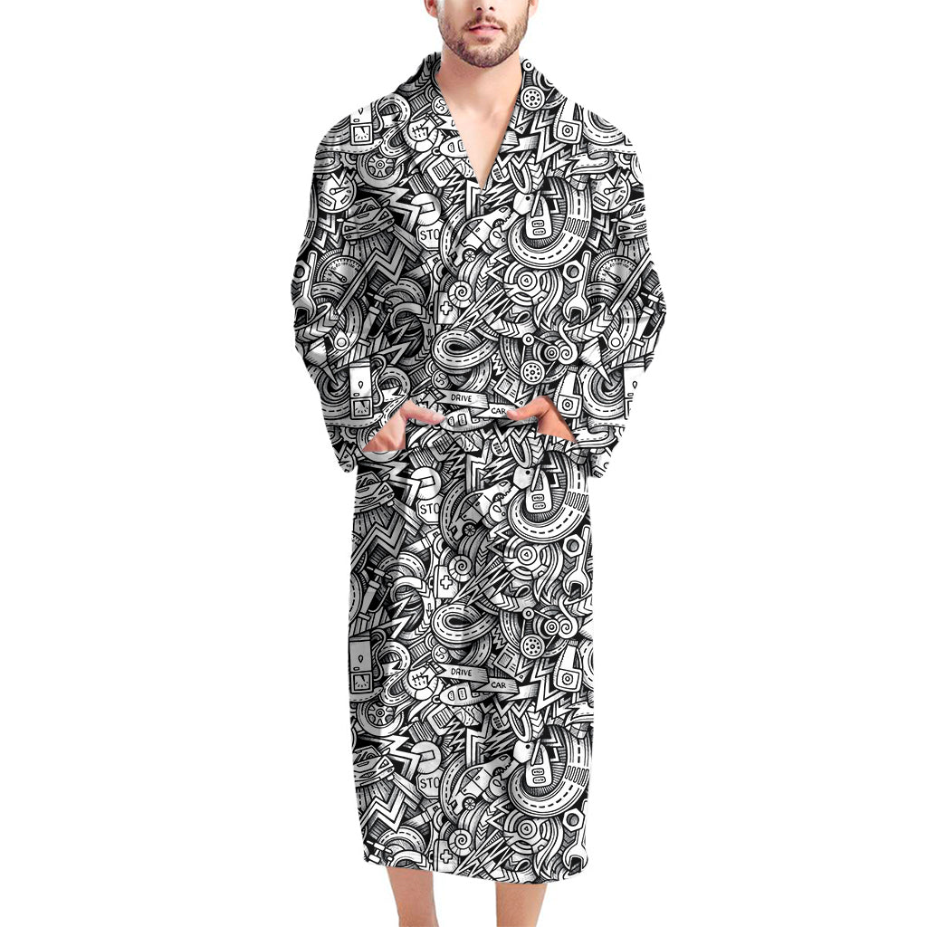 Cartoon Mechanic Pattern Print Men's Bathrobe