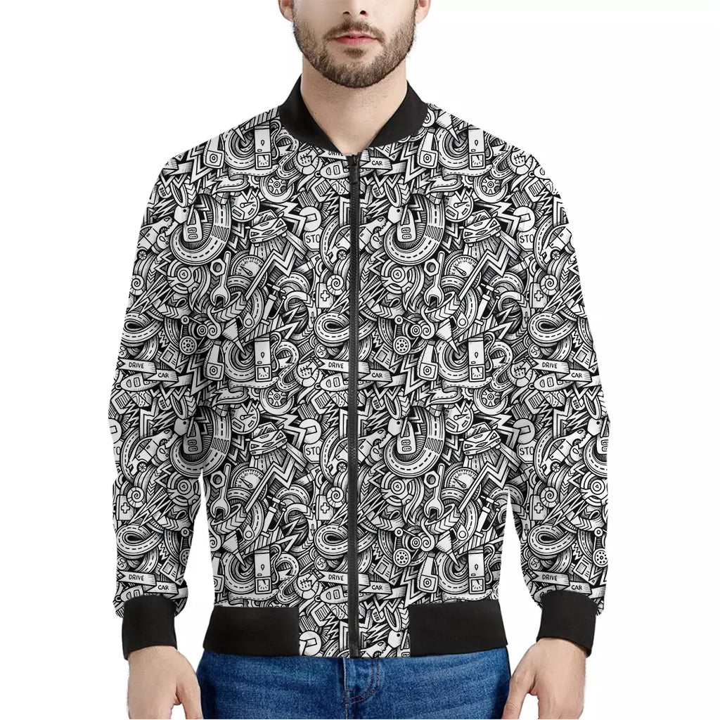 Cartoon Mechanic Pattern Print Men's Bomber Jacket