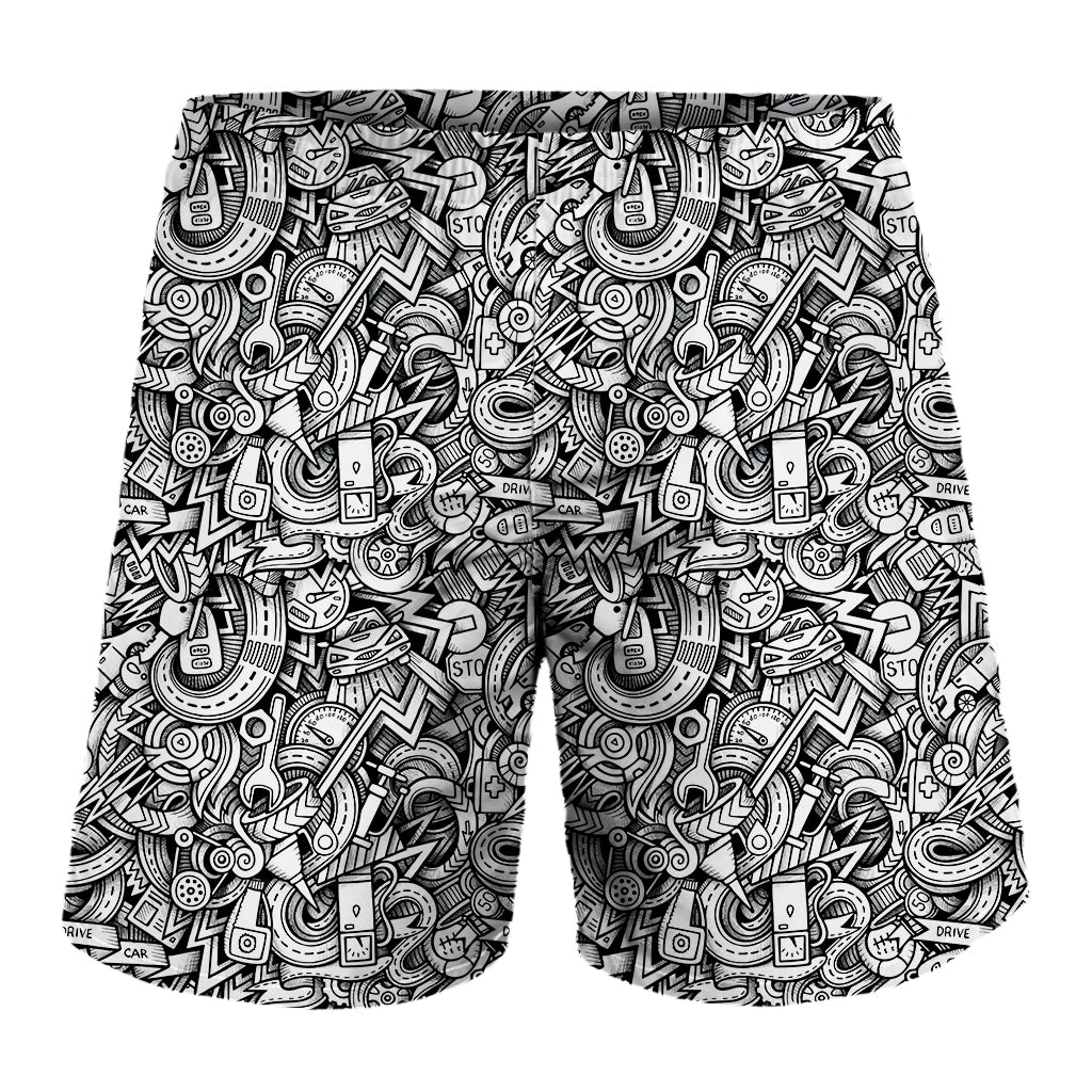 Cartoon Mechanic Pattern Print Men's Shorts