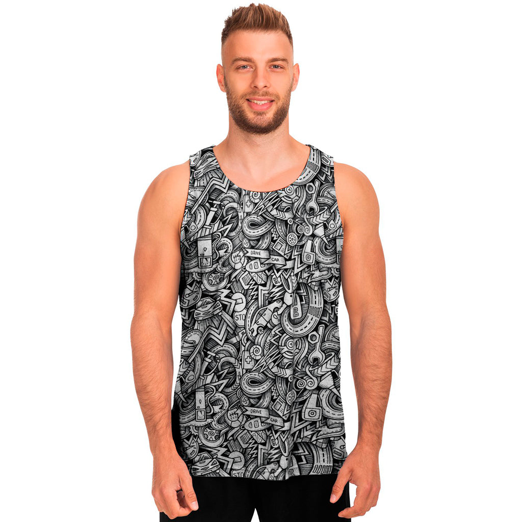 Cartoon Mechanic Pattern Print Men's Tank Top