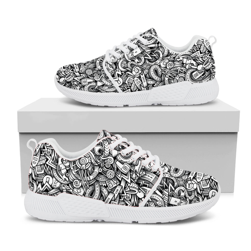 Cartoon Mechanic Pattern Print White Athletic Shoes