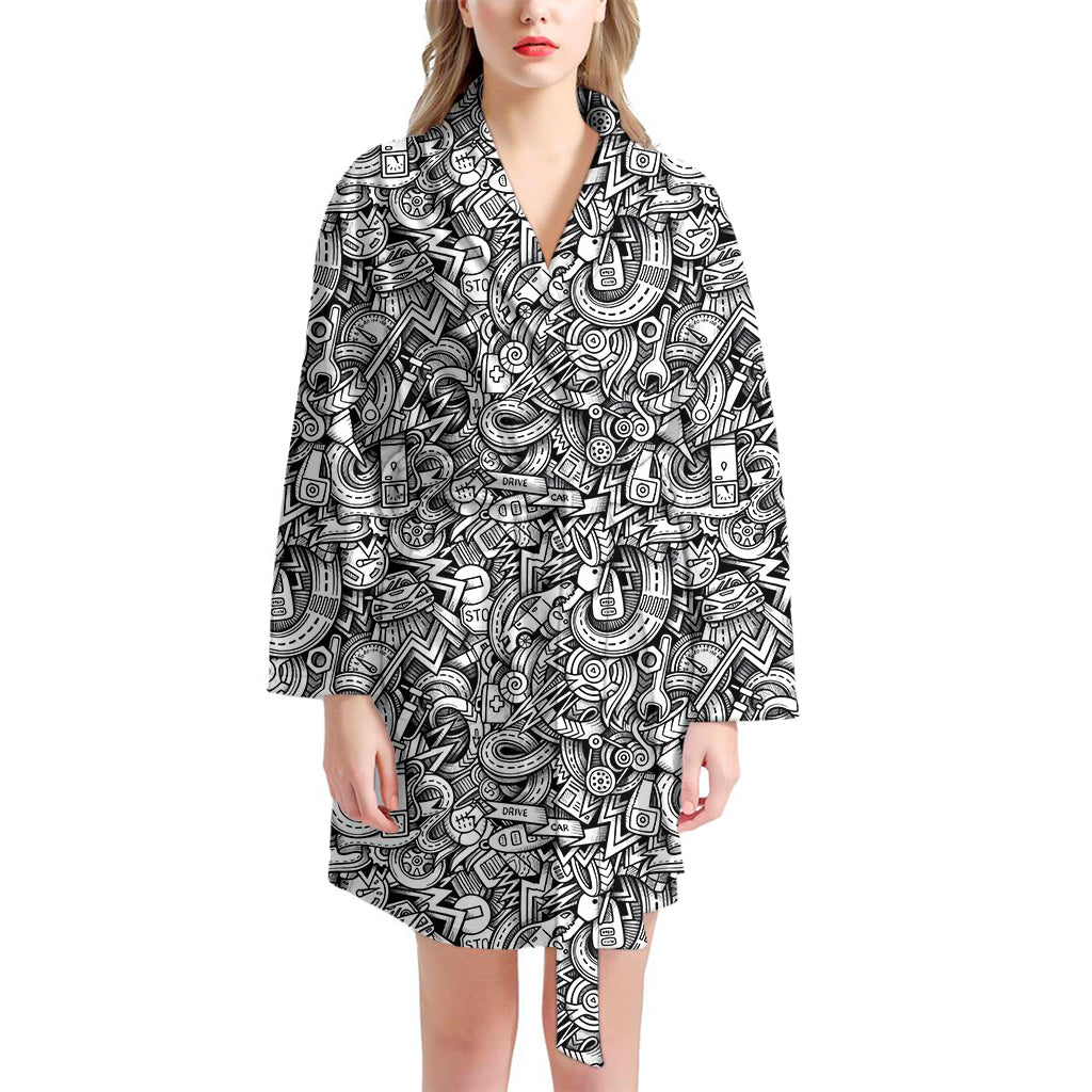 Cartoon Mechanic Pattern Print Women's Bathrobe