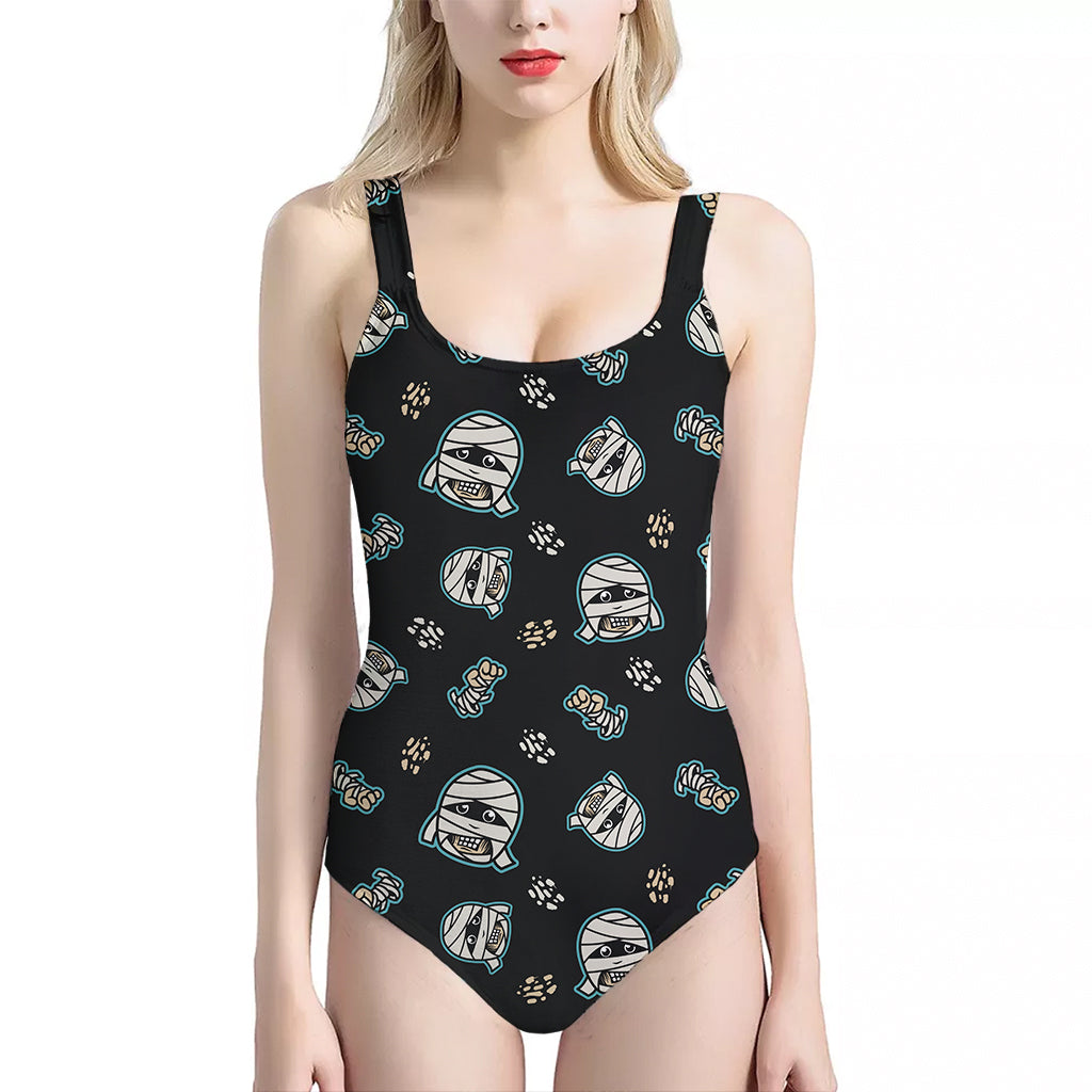 Cartoon Mummy Pattern Print One Piece Halter Neck Swimsuit