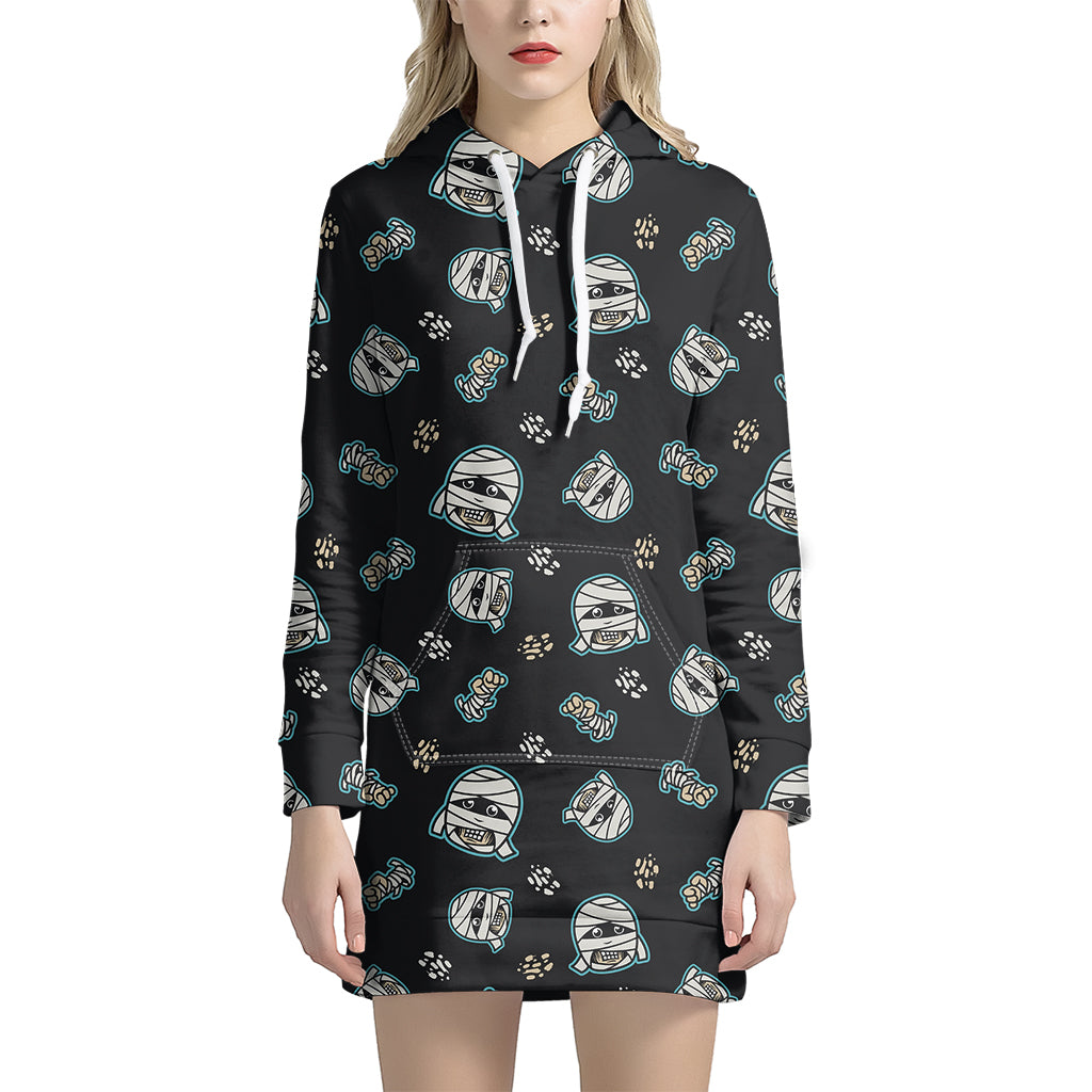 Cartoon Mummy Pattern Print Women's Pullover Hoodie Dress