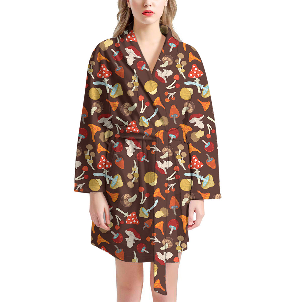 Cartoon Mushroom Pattern Print Women's Bathrobe