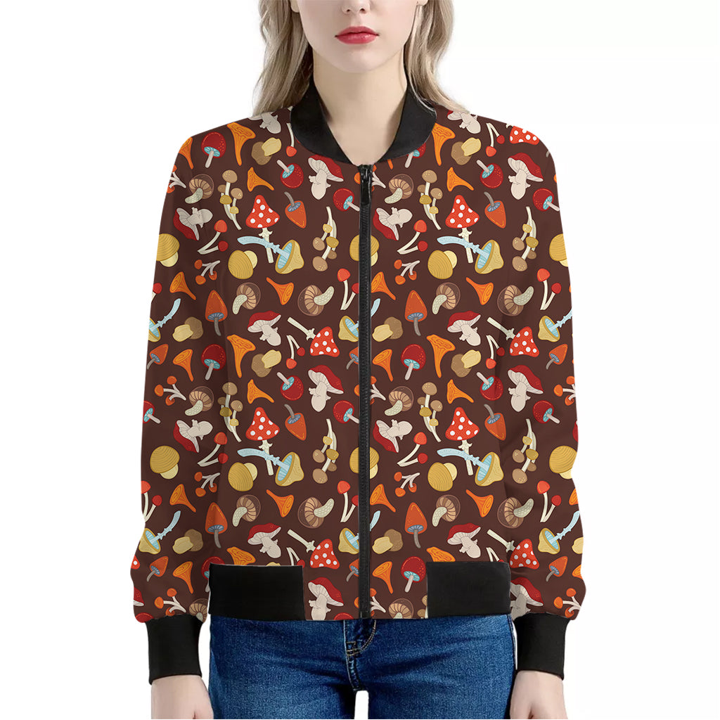 Cartoon Mushroom Pattern Print Women's Bomber Jacket