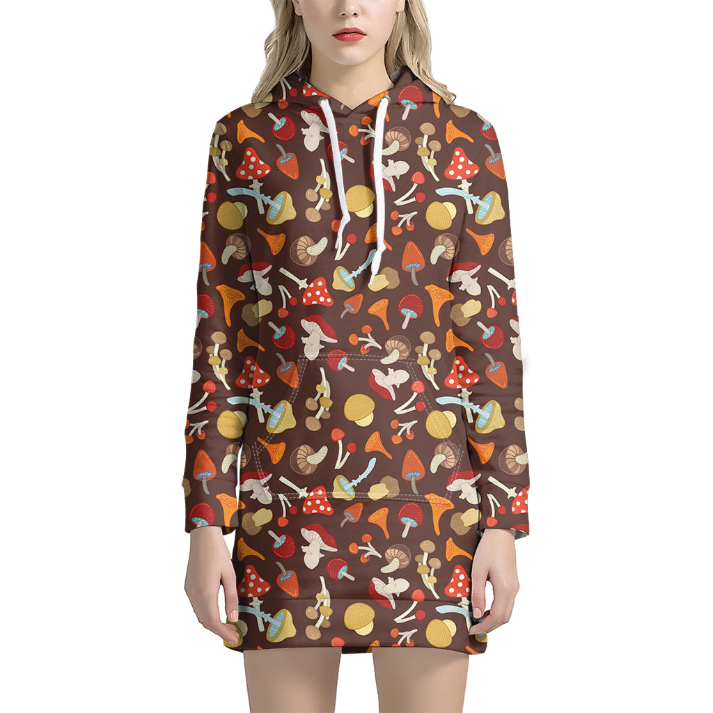 Cartoon Mushroom Pattern Print Women's Pullover Hoodie Dress