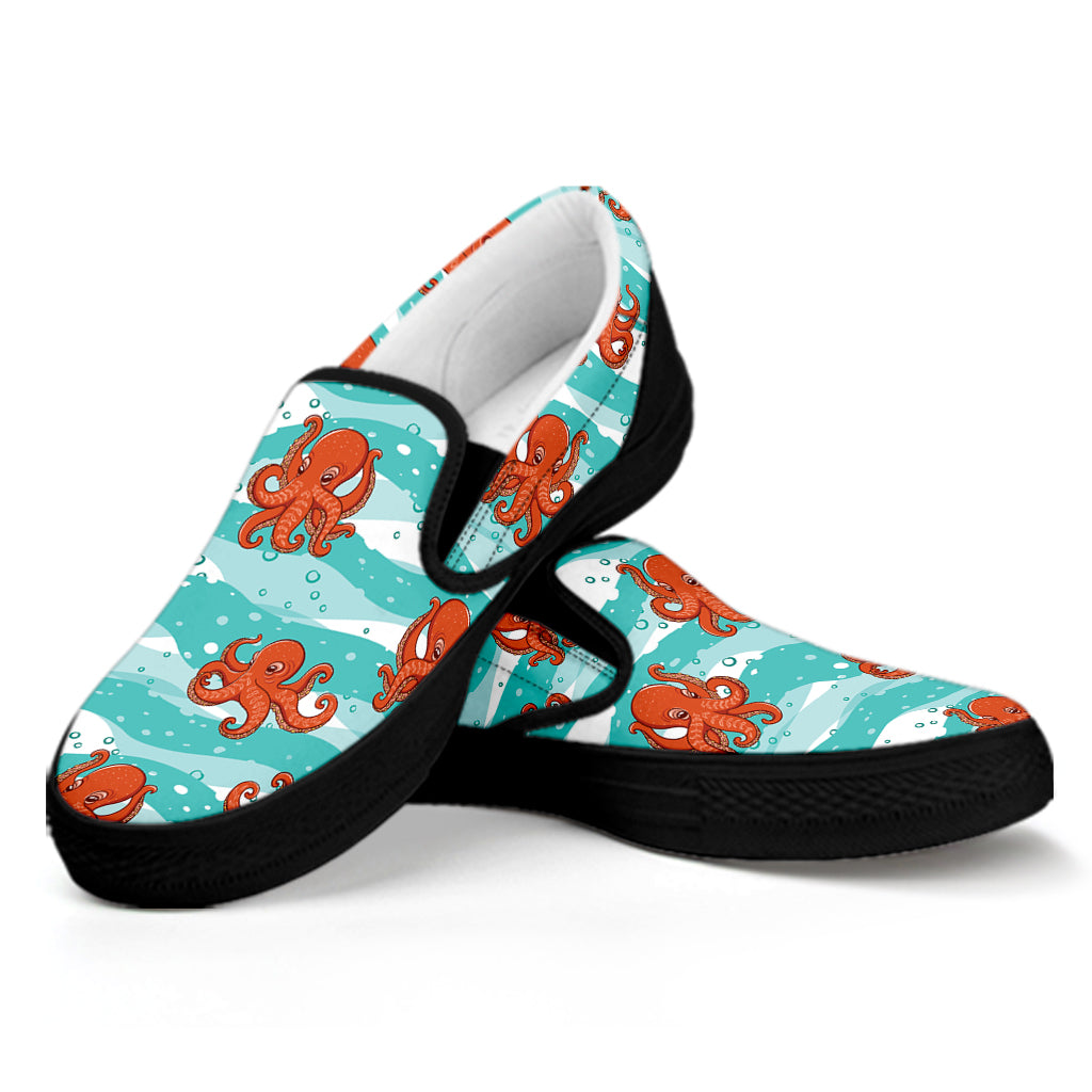 Cartoon Octopus Pattern Print Black Slip On Shoes