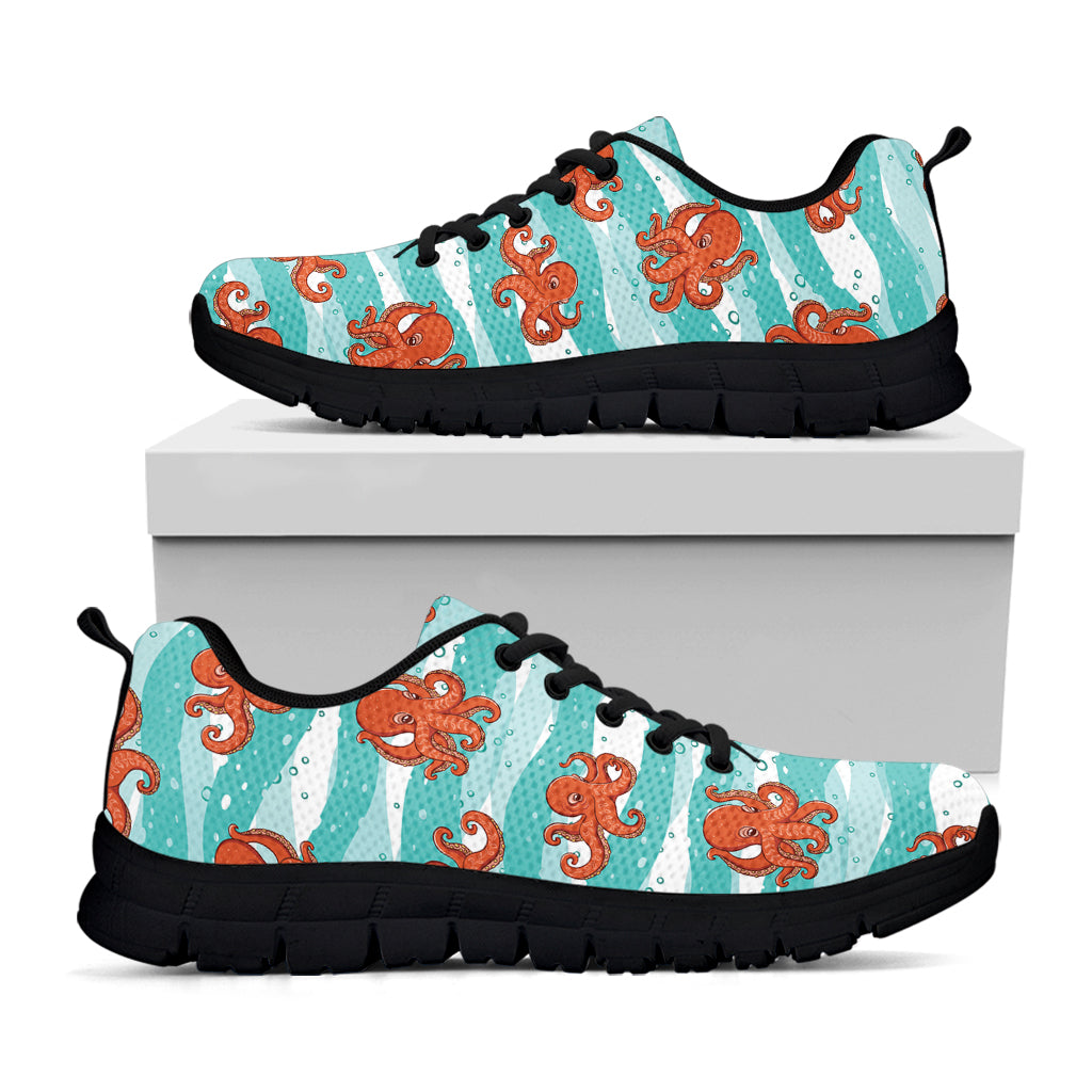 Cartoon Octopus Pattern Print Black Sneakers