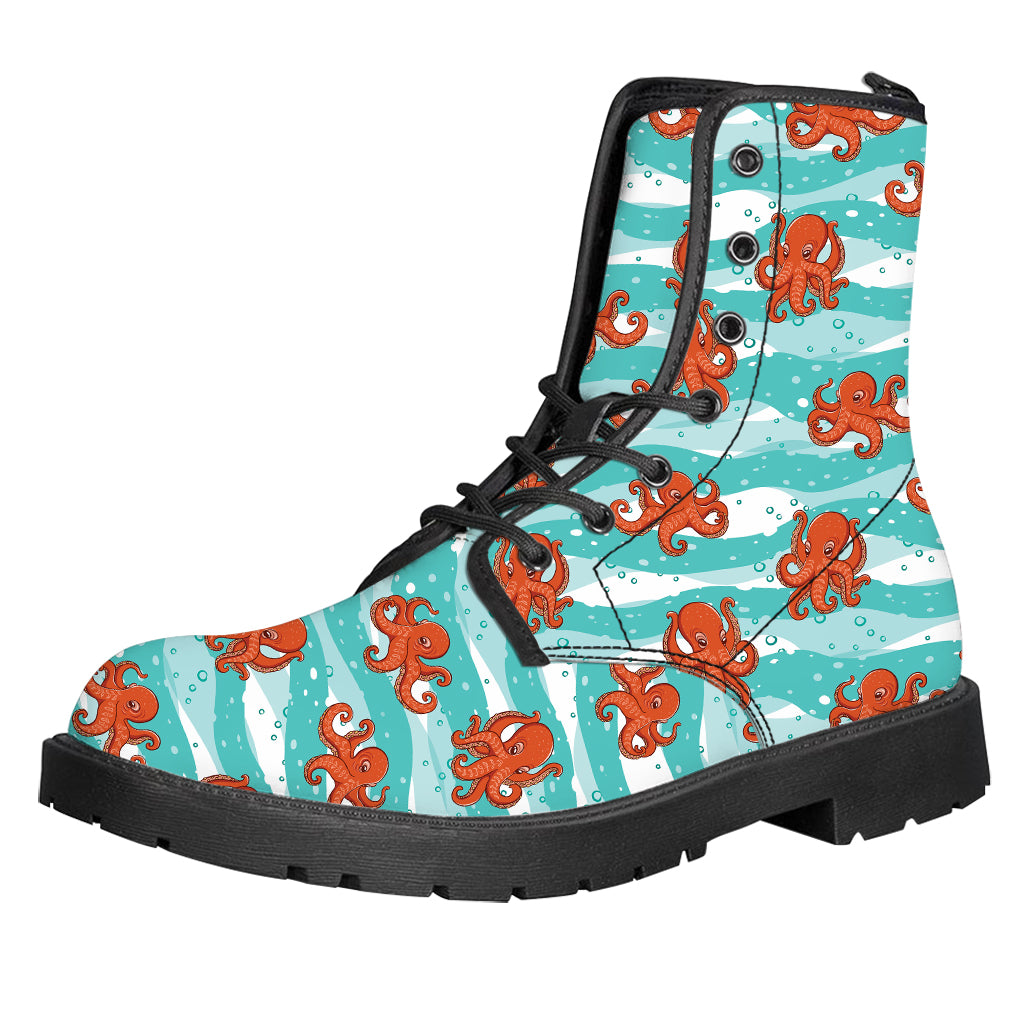 Cartoon Octopus Pattern Print Leather Boots