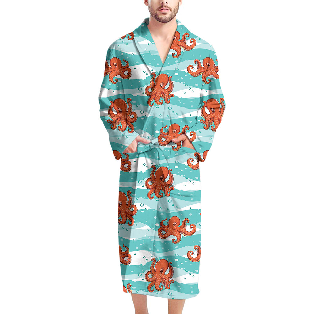 Cartoon Octopus Pattern Print Men's Bathrobe