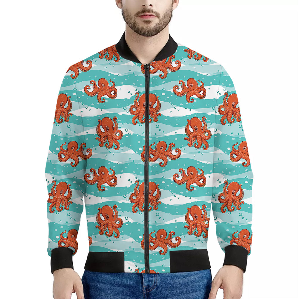 Cartoon Octopus Pattern Print Men's Bomber Jacket