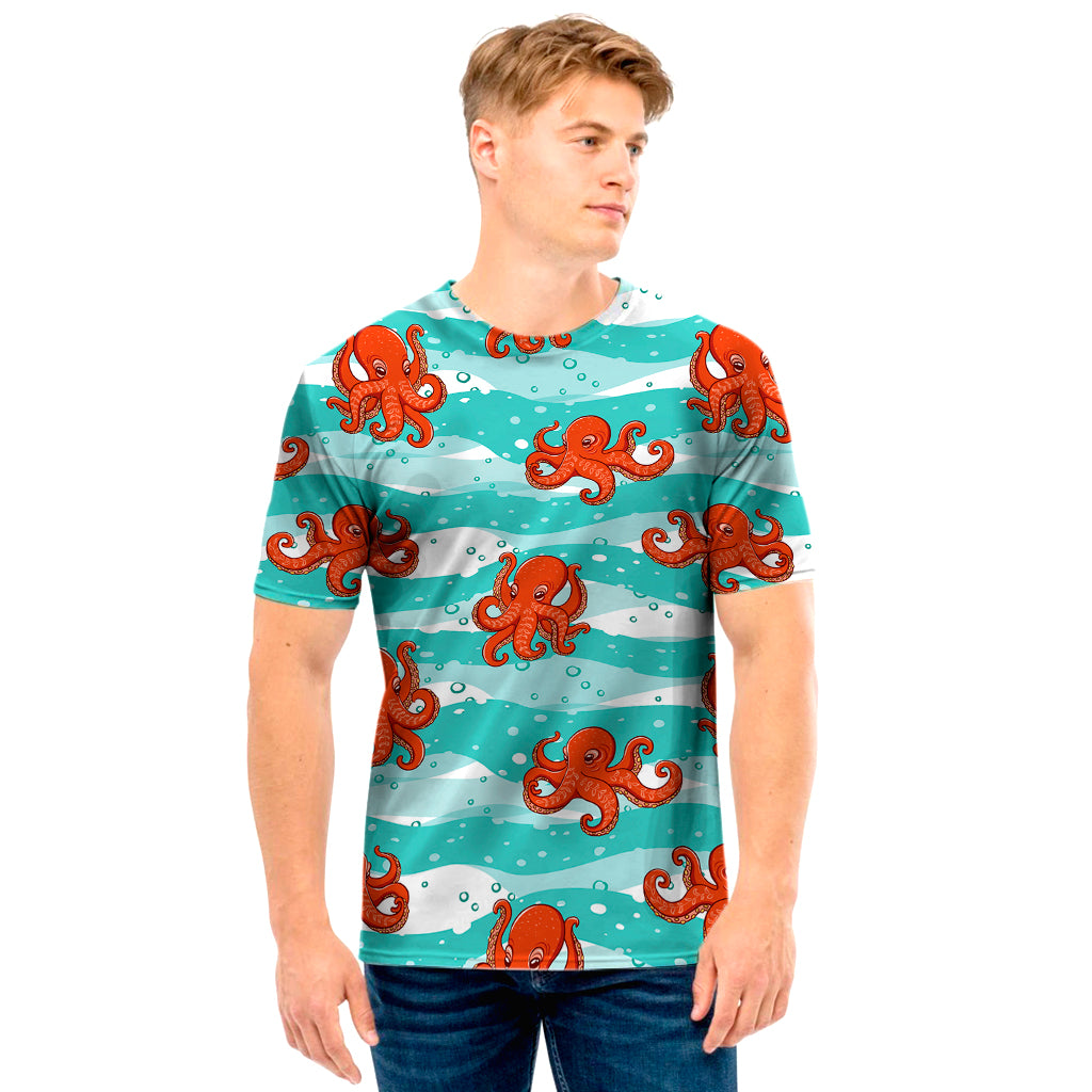 Cartoon Octopus Pattern Print Men's T-Shirt