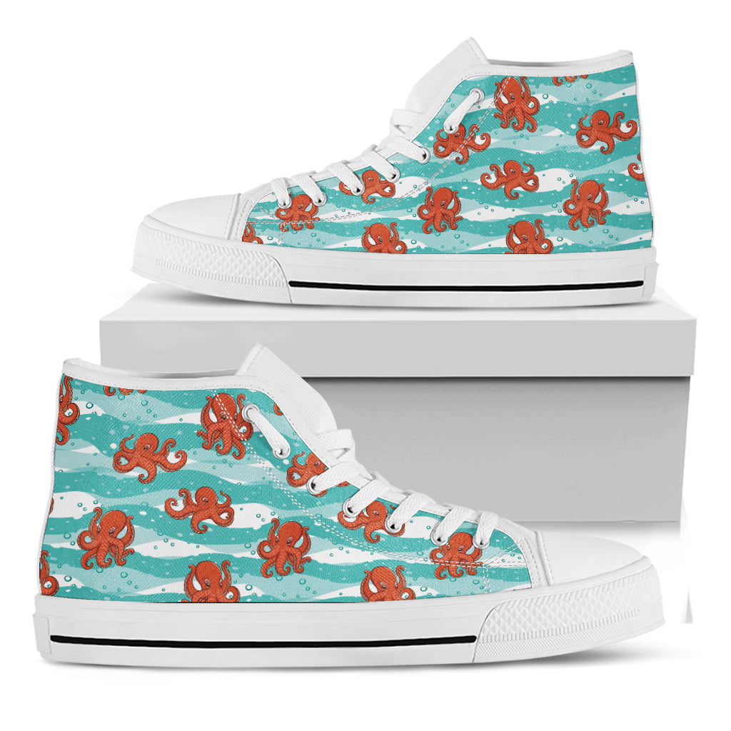 Cartoon Octopus Pattern Print White High Top Shoes