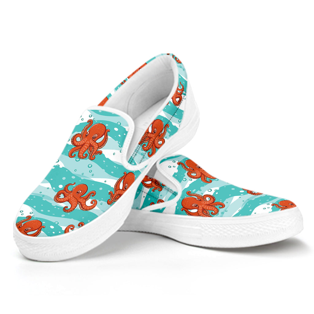 Cartoon Octopus Pattern Print White Slip On Shoes