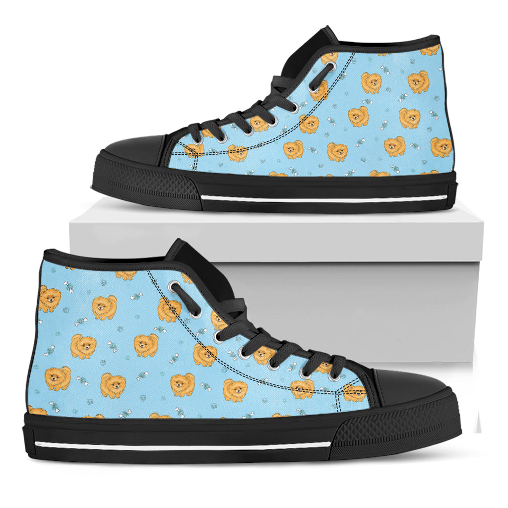 Cartoon Pomeranian Pattern Print Black High Top Shoes