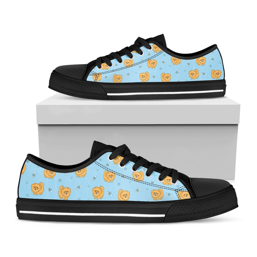 Cartoon Pomeranian Pattern Print Black Low Top Shoes