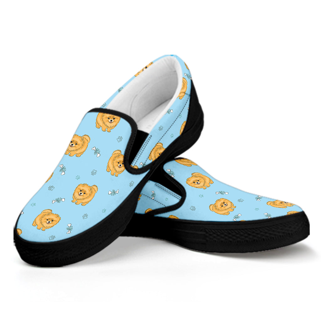 Cartoon Pomeranian Pattern Print Black Slip On Shoes