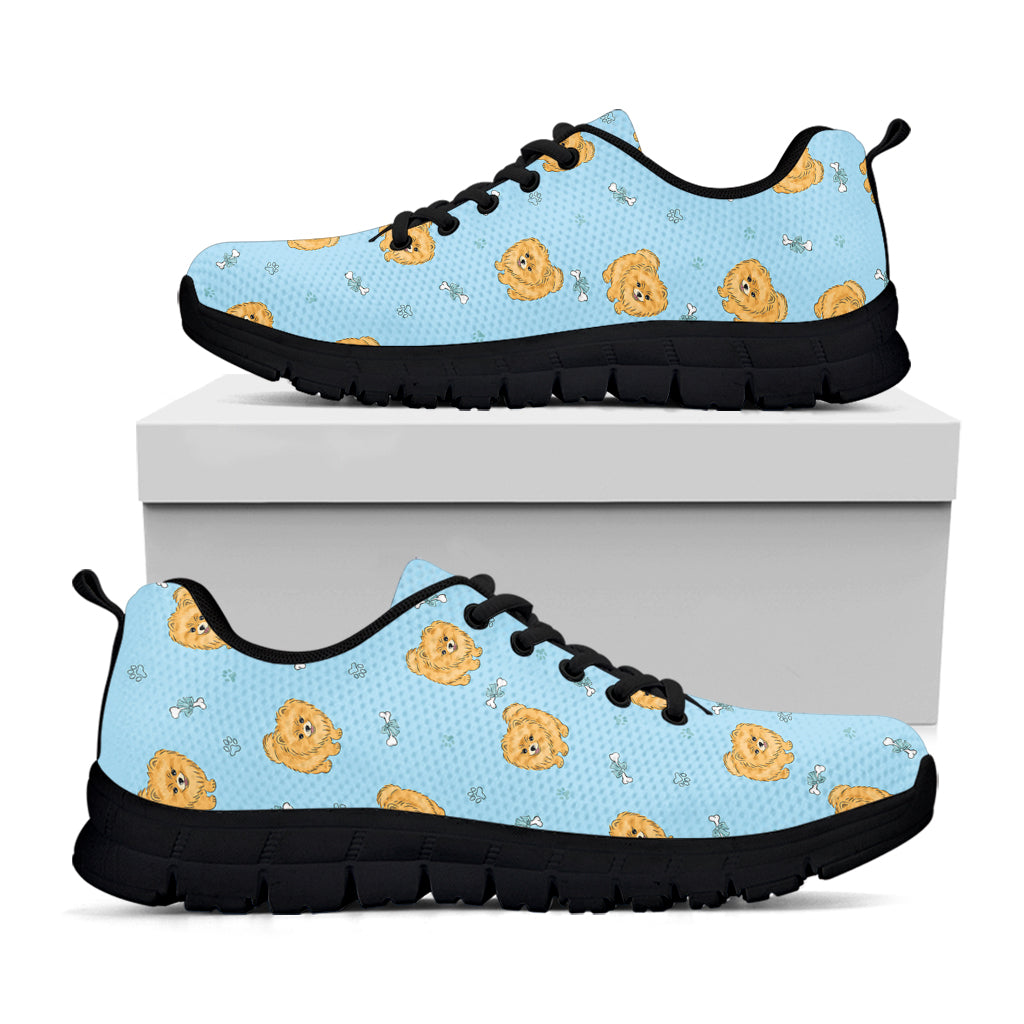 Cartoon Pomeranian Pattern Print Black Sneakers