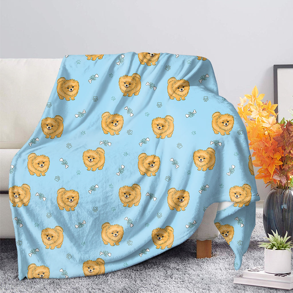 Cartoon Pomeranian Pattern Print Blanket