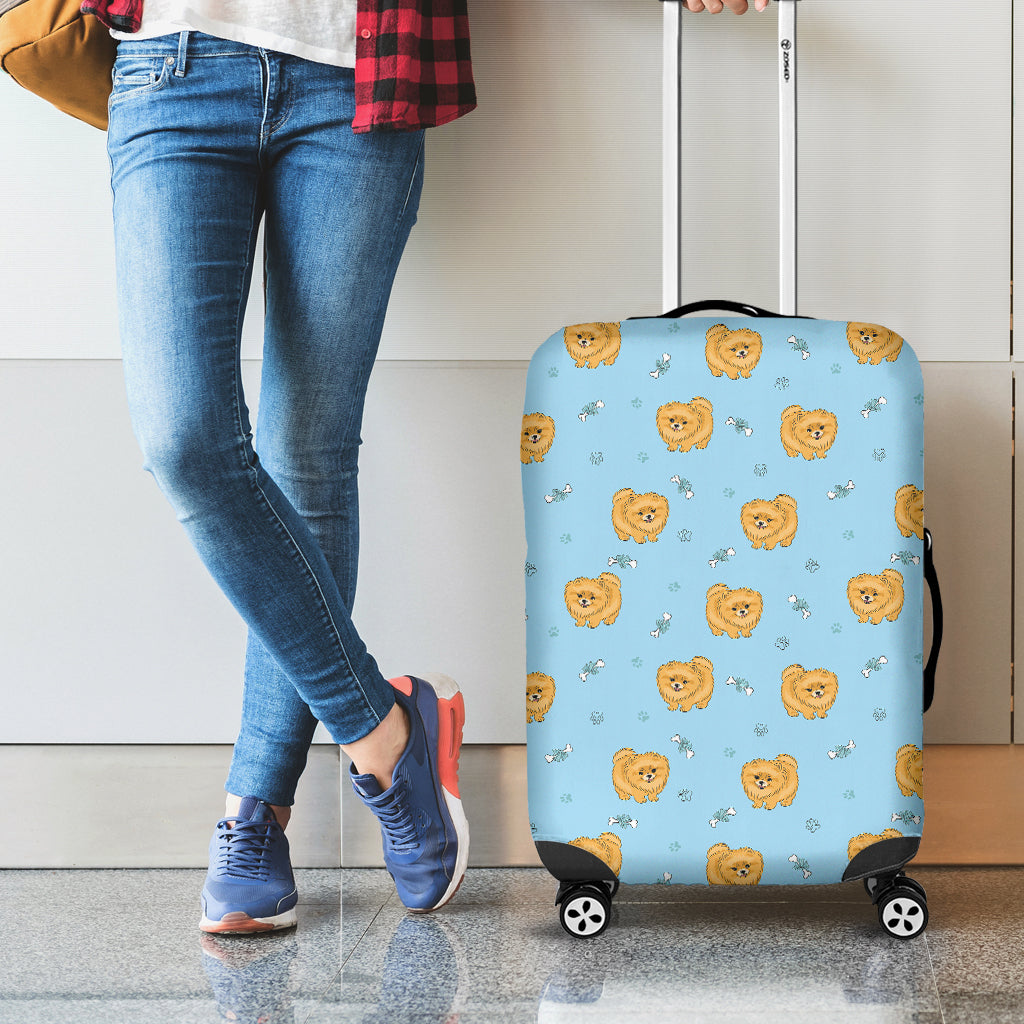 Cartoon Pomeranian Pattern Print Luggage Cover