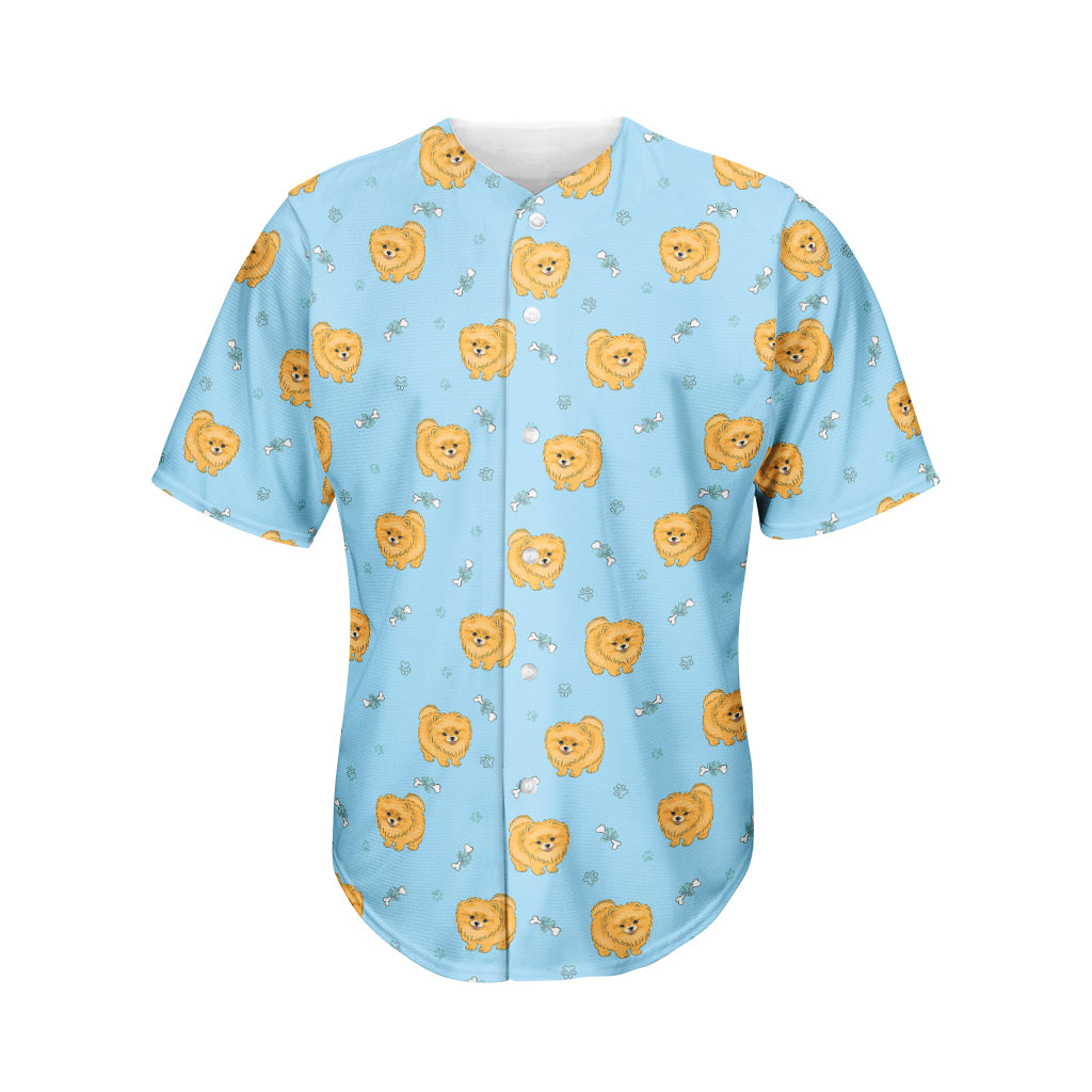 Cartoon Pomeranian Pattern Print Men's Baseball Jersey