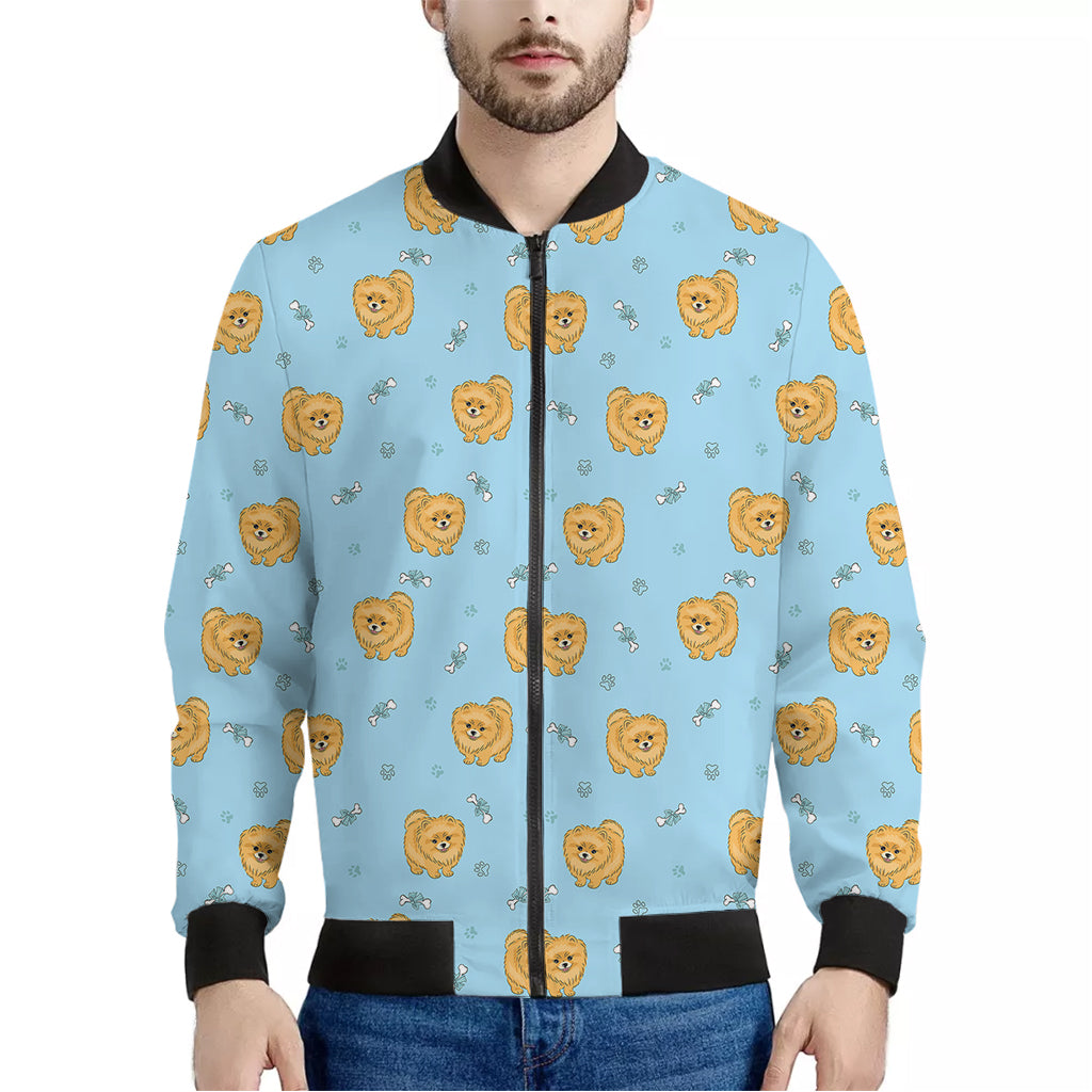 Cartoon Pomeranian Pattern Print Men's Bomber Jacket